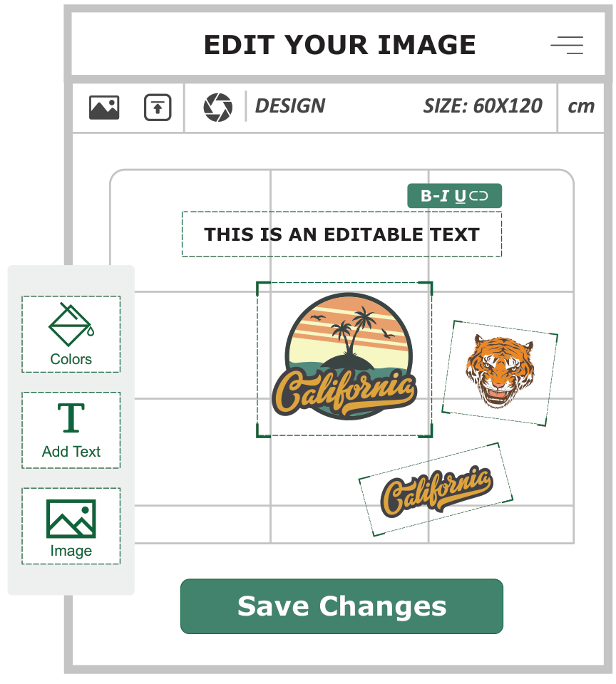 The image editor inside the gang sheet builder